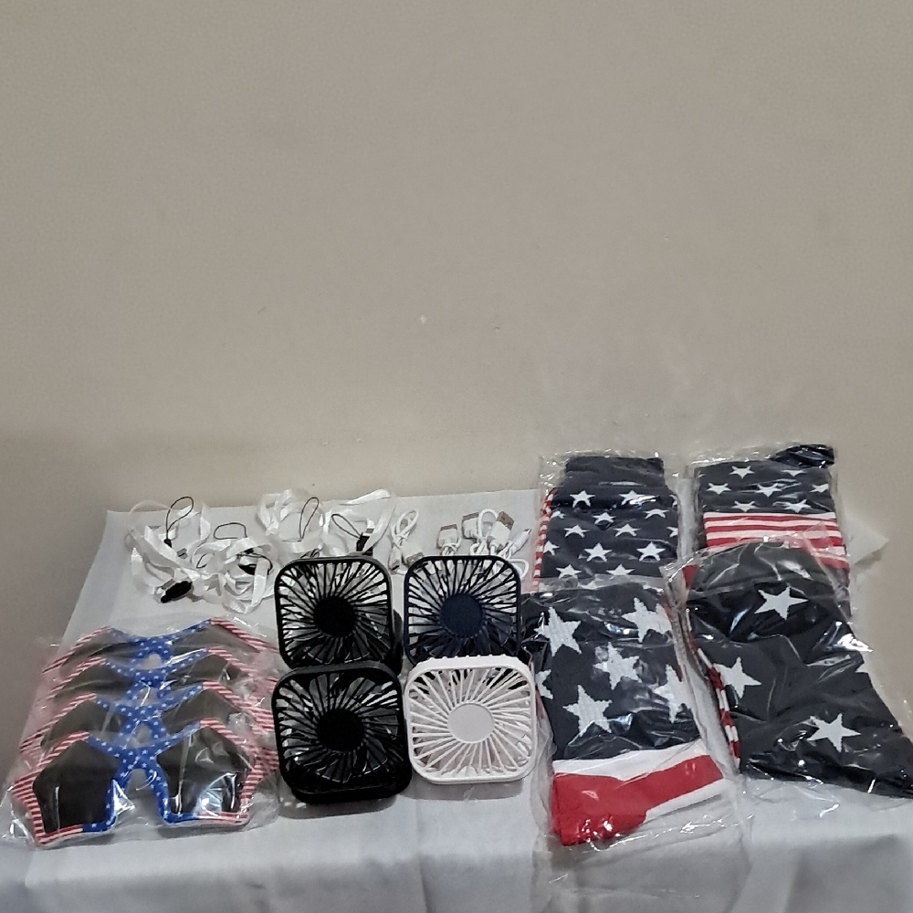 Patriotic American Gift Set Portable Fans Red White Blue Sunglasses And Socks